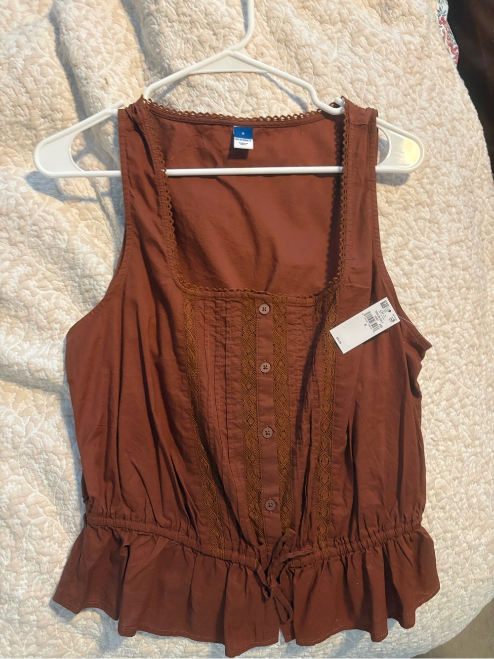 Old Navy Rust Brown Button-Front Ruffle Waist Tank Top
